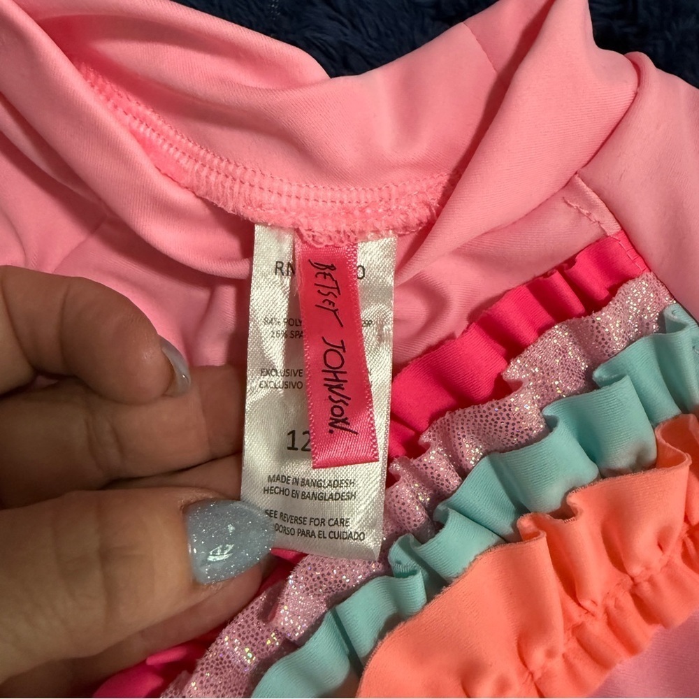 BETSEY JOHNSON BABY GIRL’S 2-PIECE MULTI-COLOR RUFFLE RASHGUARD SWIM SET 12M - Picture 4 of 8